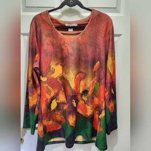 Feratelli Long Sleeved Abstract Flower Print Tunic Size XL